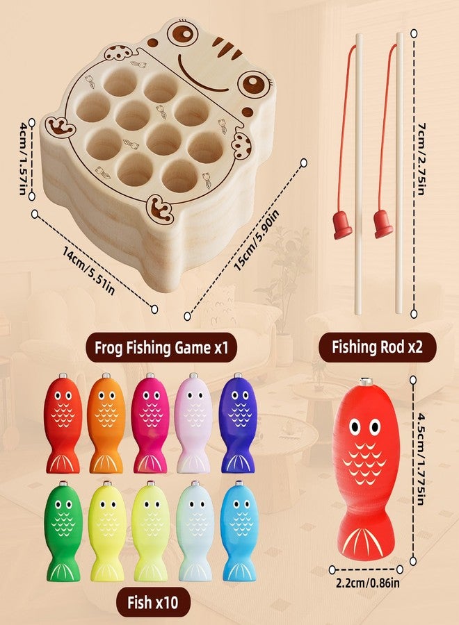 edutree Wooden Magnetic Fishing Game for Toddlers 1-3, Montessori Sensory Busy Board Fine Motor Skills Toys for 1 2 3 Years Old Boys Girls (Frog B-Fish Game) - Image 4